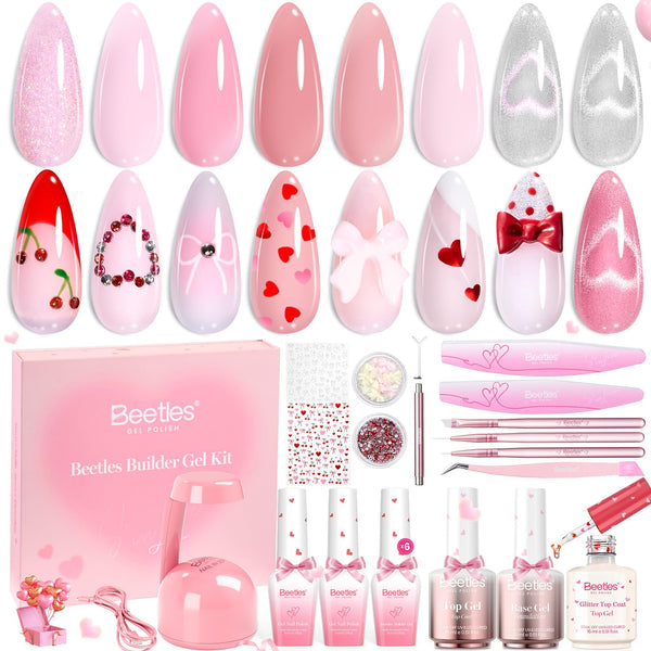 Beetles Valentine Nails: Blush Charm Valentine's Edition Builder Gel Kit with Mini Nail Lamp