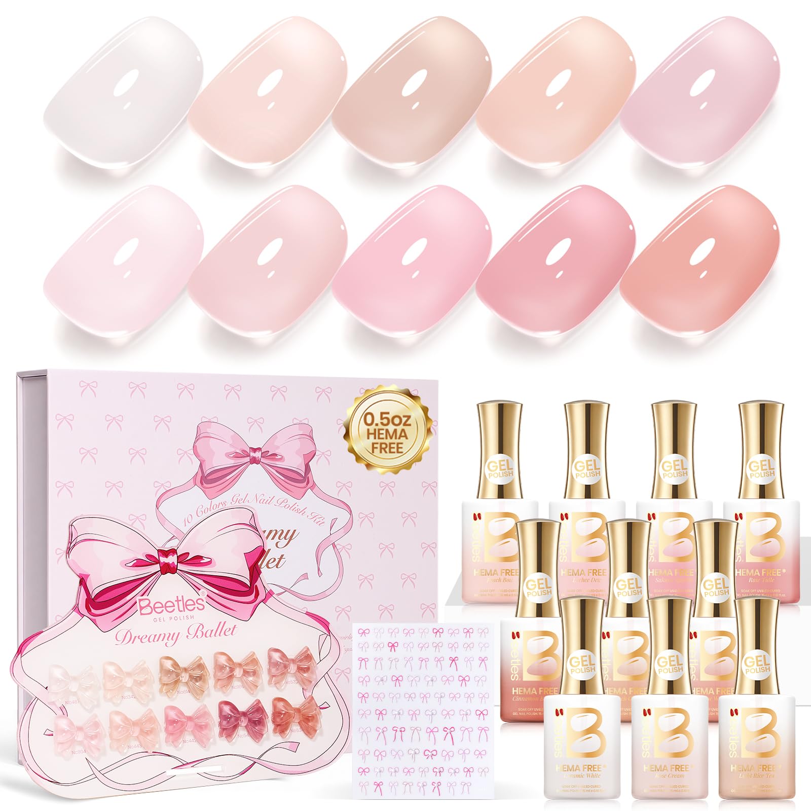 Beetles Dreamy Ballet Nude Summer Nail Gel Polish Set- HEMA FREE 10 Colors 15ML Jelly Pink Nail