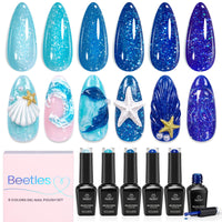 Glacier Diamond | 6 Colors Blue Gel Polish Set Glitter Nails