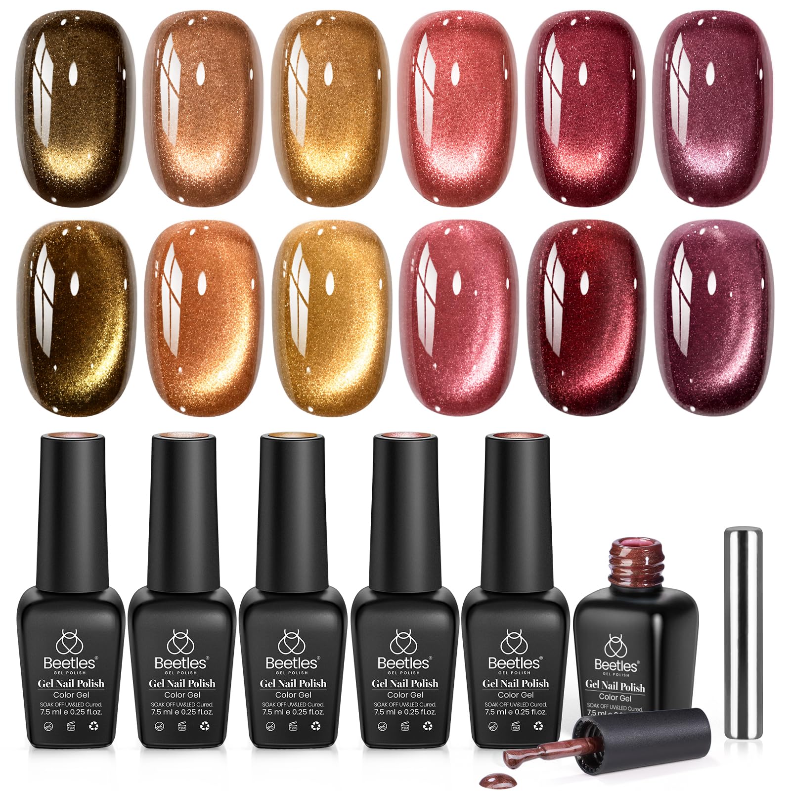 Beetles Gilded Street Fall Cat Eye  6 Colors Gel Nail Polish Set 3D Shimmer Effect Fall Nails