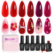 Beetles Gel Polish Luminous Ruby -  Valentines Nails 6 Colors Sheer Red Shimmer Burgundy Jelly Gel Nail Polish Set