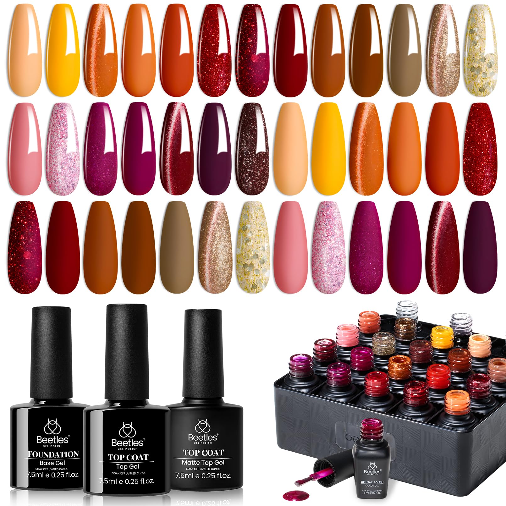 Autumn Aura- 20 Colors Yellow Orange Brown Red Purple Cat Eye Gel Nail Polish Set