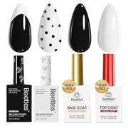 Beetles Black White Gel Polish Kit - Ink Snow Twins Collection, 4pc 10ML French Nail Kit Hema-Free Black and White Colors