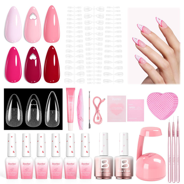 Beetles Tipex Lite Valentine Nails Kit - 192pcs Heart Cutout Pre-Built Apex Almond & Stiletto Medium Nail Tips