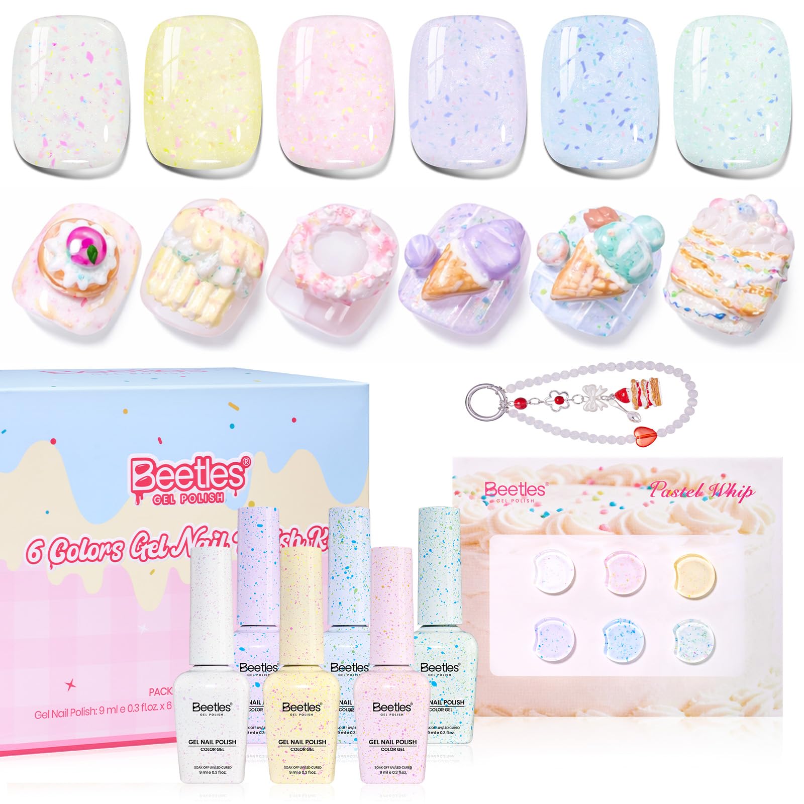 Beetles Easter Gel Nail Polish Set, Spring Nails Pastel Whip 6 Colors Taste of Spring Macaron Shimmer Glitter Gel Polish