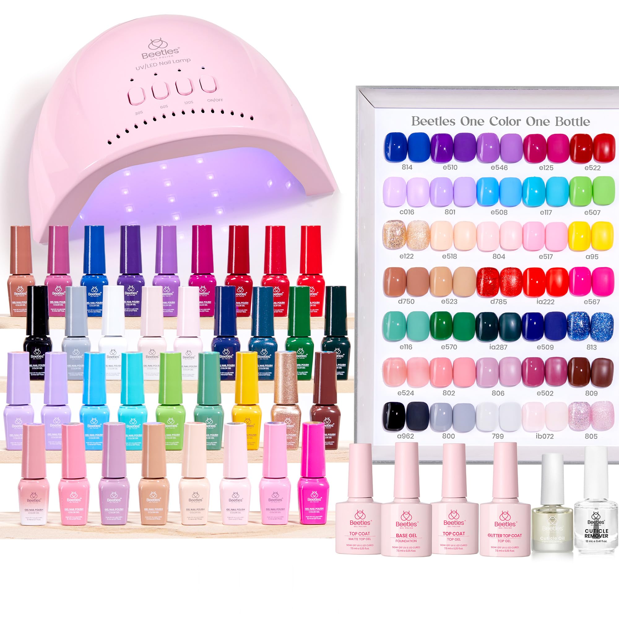 Beetles Gel Nail Starter Kit Seasonal Whispers 35  Colors 68 Pcs With UV Light All-in-One Mani Set
