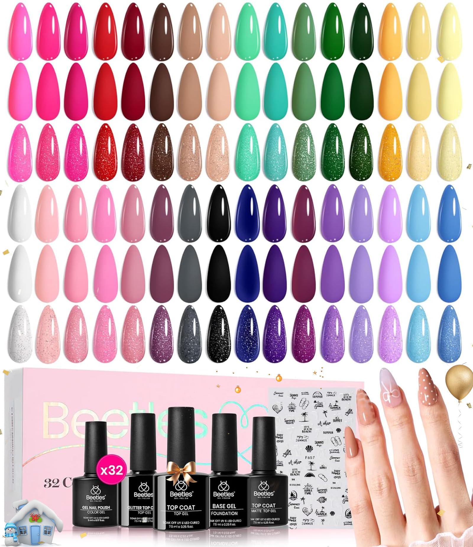 Beetles Gel Polish Winter Gel Nail Polish Set 32 Colors All Seasons Kit with Base Top Coat UV LED Needed Gifts