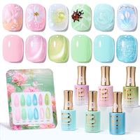 Beetles Hema Free Gel Polish Set, 15 ML 6 Colors Pastel Cat Eye Pink Green Blue Glitter Gel Nail Polish Kit Soak Off UV Nail Art DIY at Home Salon Spring Summer Easter Gift for Women