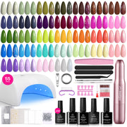 Beetles Gel Nail Starter Kit Nails With UV Light and Nail Drill 55Pcs 32 Colors All-in-One Mani Kit