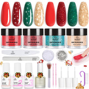 Beetles Christmas Dip Powder Nail Kit - Winter Colors Red Green Glitter Golden Dipping Powder with Liquid Set