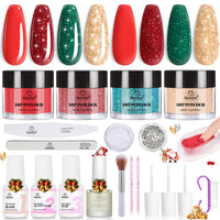 Beetles Christmas Dip Powder Nail Kit - Winter Colors Red Green Glitter Golden Dipping Powder with Liquid Set