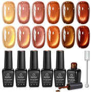 Beetles Gilded Leaves Amber Brown Gold Cat Eye 6 Colors Gel Nail Polish Set Fall Nails