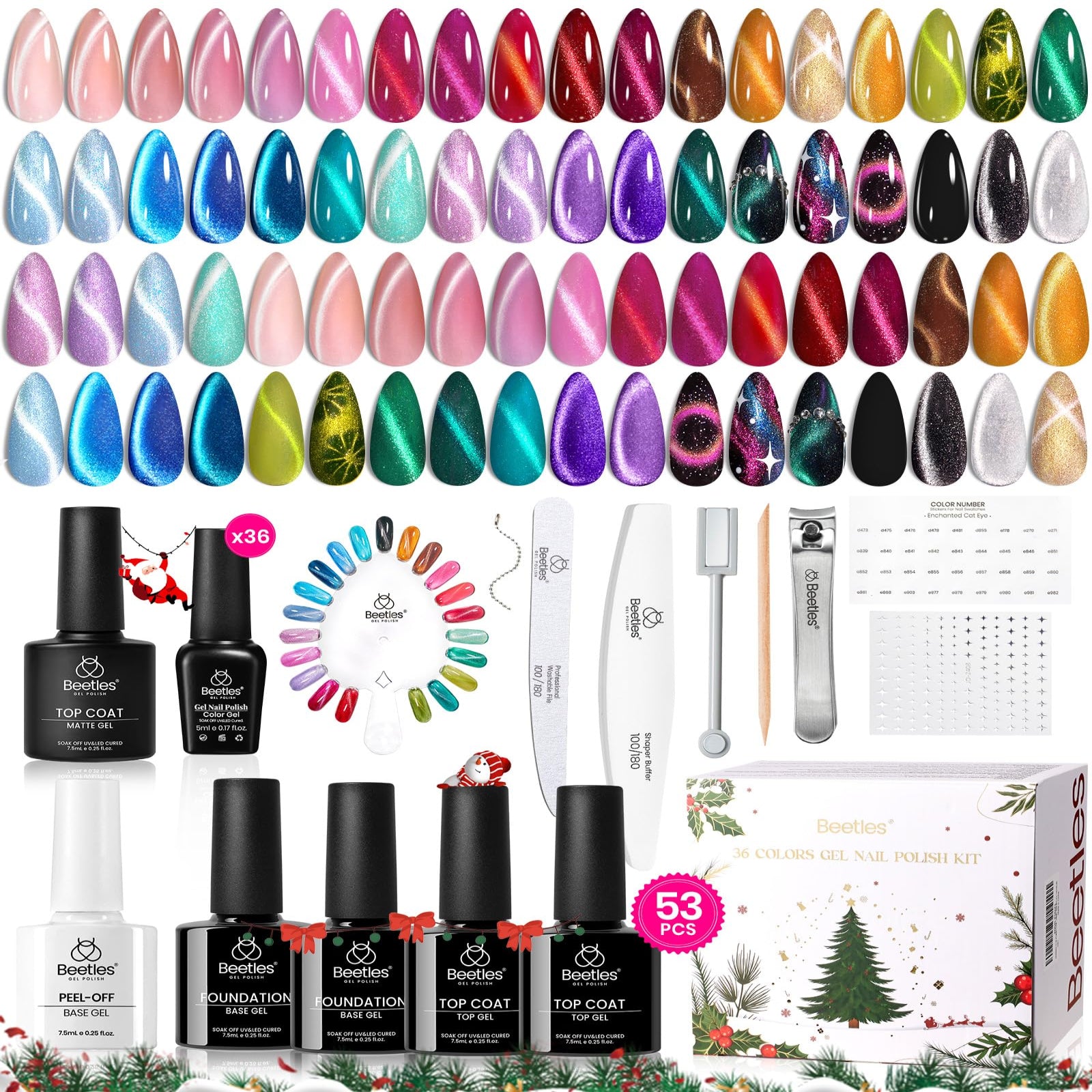 Beetles Cat Eye Gel Nail Polish Set - 36 Colors Red Purple Brown Green Burgundy Magnetic Christmas Gel Polish Kit