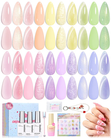 Beetles Pastel Gel Nail Polish Set - Summer Spring Anthology 20 Colors Gel Polish Cat Eye Pink Yellow Blue Green Pearl Shimmer