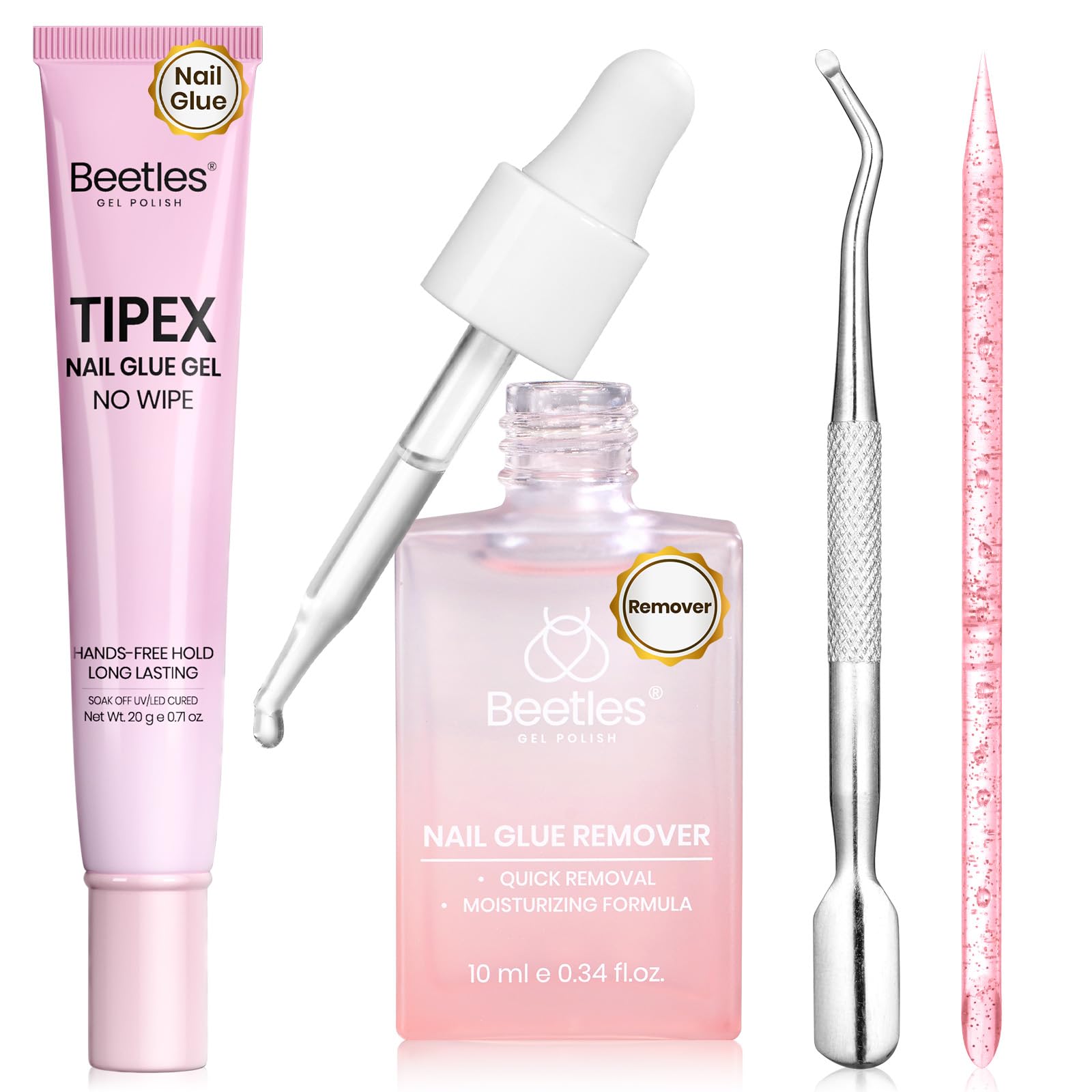 Beetles Nail Glue Essential Duo 20g No Wipe Hands-Free Nail Glue And 10ml Nail Remover With Nail Tools