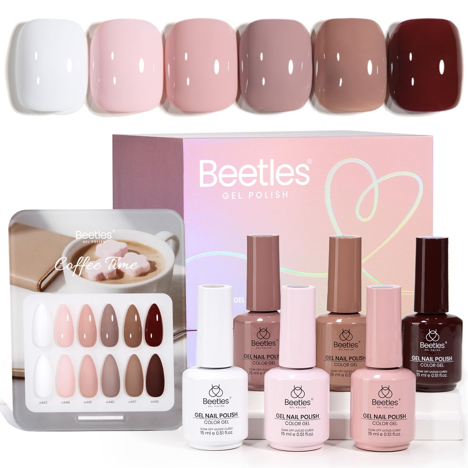 Beetles Gel Nail Polish Set Coffee Time - 6 Colors Neutral White Pink Nude Brown Gel Polish