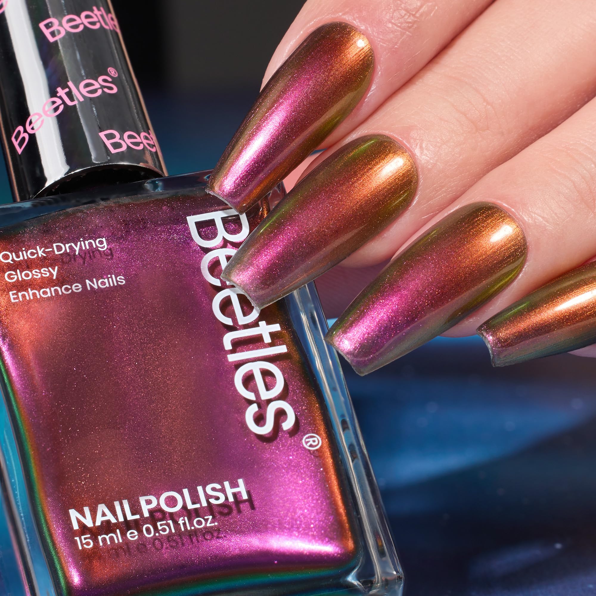 Beetles Chrome Nail Polish - Chameleon Ember Holographic Nail Polish Quick Dry Glitter Red Gold Purple