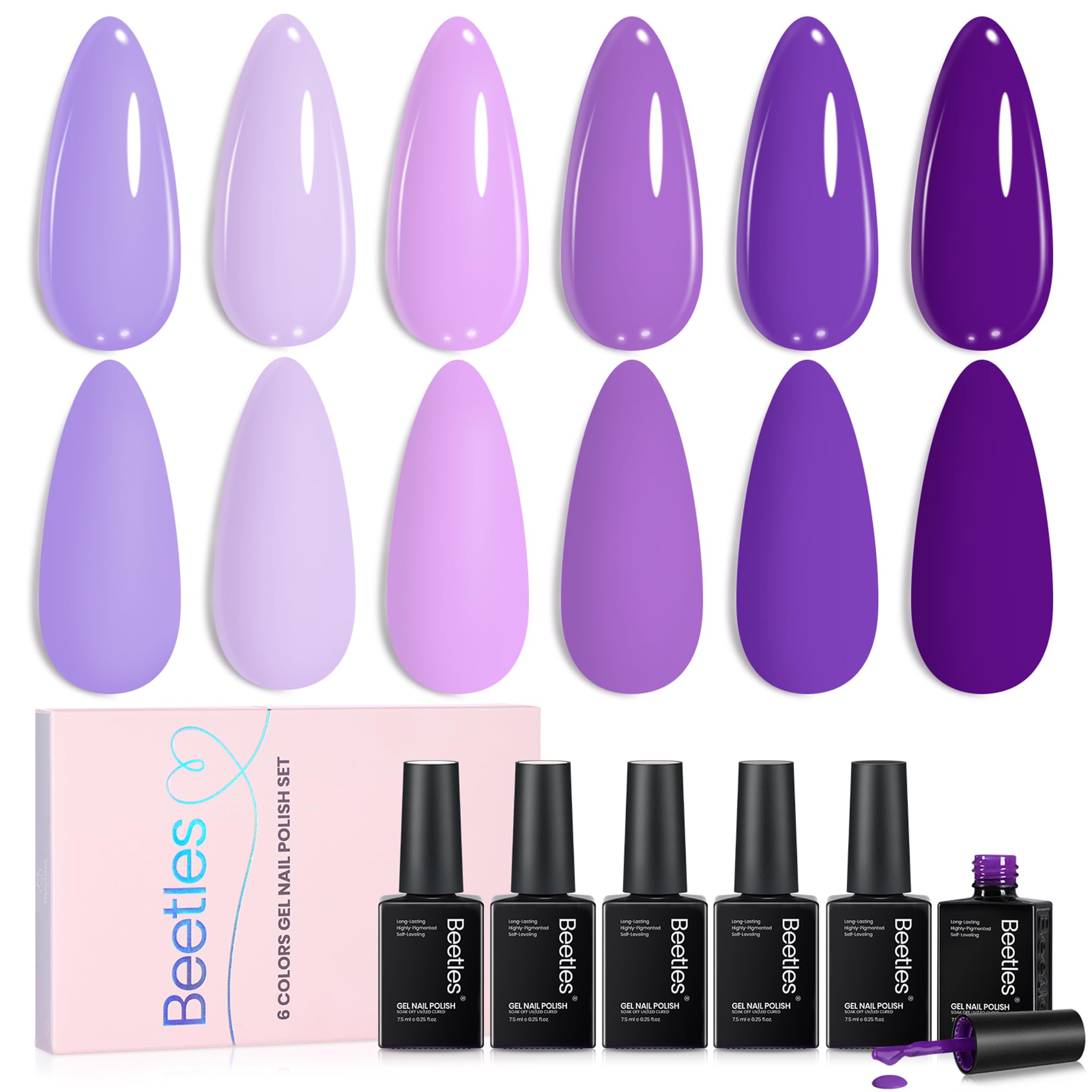 パープルルチル 6〜6.5ミリブレス Violet Letter - 6 Colors Light and Dark Purple Colors Gel Nail Set