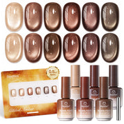 Beetles Gilded Amber Brown Cat Eye 6 Colors 15ML Gel Nail Polish Set Fall Winter Nails