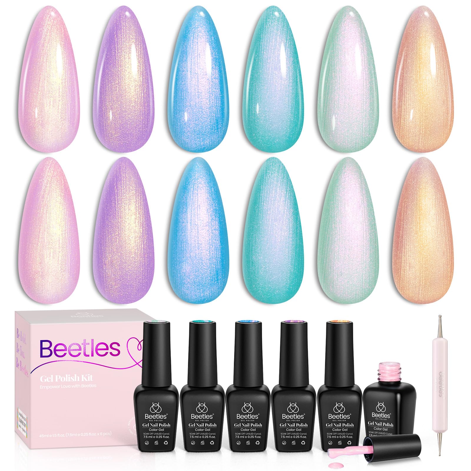 Pearl Gel Polish - 6 Colors Shimmer Pearl Shell Glitter Nail Polish
