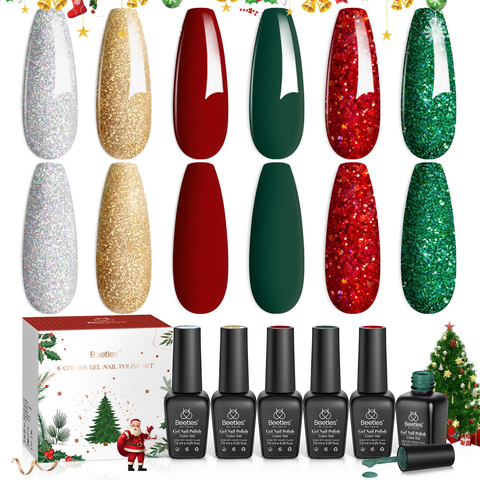 Beetles Gel Nail Polish Set - Christmas Holly Berries 6 Colors Gel Nail Kit