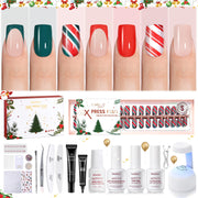 Beetles X Press Plus Gel Nails Kit Christmas Glitz - 7 Desgin Christmas Press On Nails Short Square 224Pcs 16 Sizes