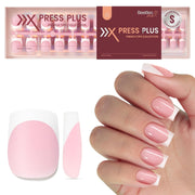 Beetles Pre-French Tips Gel Nail Tips - Pink Short Square Press 15 Sizes 150 Pcs