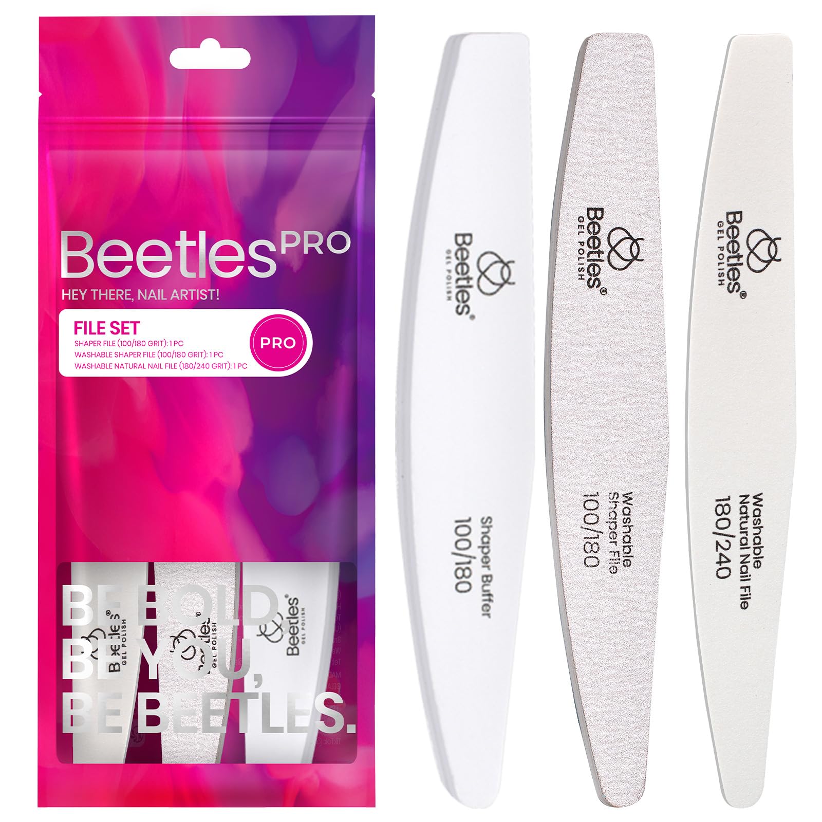 Professional -Grade 3 Pcs Nail Files and Buffers 100/180/240 Grit Finger Grit Acrylic