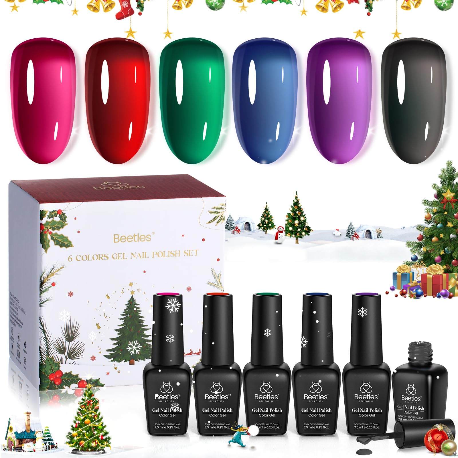 Beetles Gel Polish Vivid Noel Jelly - 6 Colors Christmas Nail Kit
