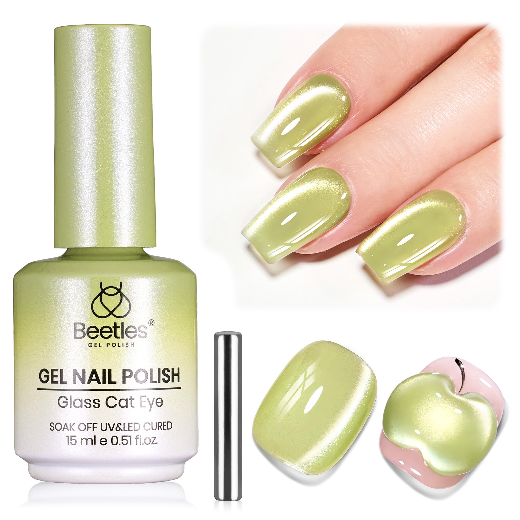 Beetles Pistachio Gleam Green Cat Eye Gel Nail Polish - 15ML Spring Gel Polish Light Green Cat Eye