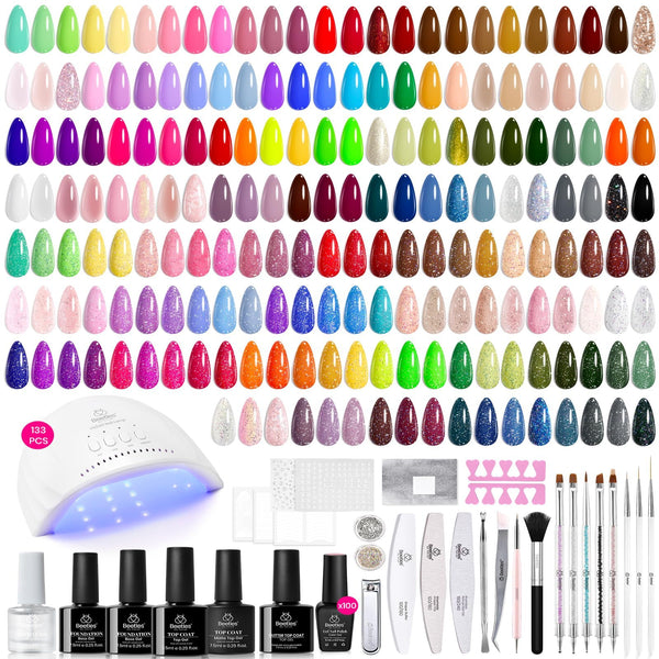 Beetles Gel Nail Polish Kit with U V Light 100 Colors Gel Polish 133 Pcs