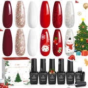 Beetles Christmas Gel Nail Polish Set Candy Cane - 6 Color Burgundy Red Glitter White Silver Winter Snow Holiday Sparkle Manicure Kit