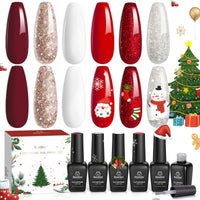 Beetles Christmas Gel Nail Polish Set Candy Cane - 6 Color Burgundy Red Glitter White Silver Winter Snow Holiday Sparkle Manicure Kit