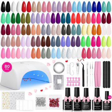 Beetles Gel Nail Starter Kit Color Enchantment 80Pcs 55 Colors Nail Art All-in-One Mani Kit