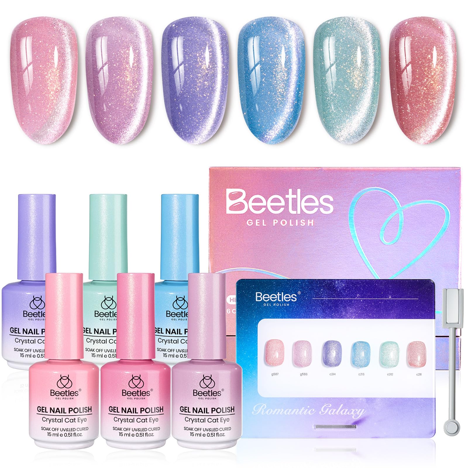 Beetles Gel Nail Polish Summer Nails Stardust Whisper 6 Colors 15ML Pink Blue Purple Cat Eye Glitter Velvet Gel Magnet