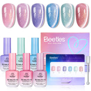 Beetles Gel Nail Polish Summer Nails Stardust Whisper 6 Colors 15ML Pink Blue Purple Cat Eye Glitter Velvet Gel Magnet