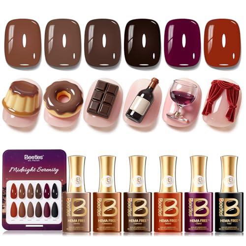 Beetles Winter Gel Polish Set Midnight Serenity HEMA-Free - 6 Colors 15ml Mocha Brown Gel Polish Set