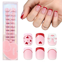 Beetles Valentine Nails Heart Whisper - 15 Sizes 180 Pcs 3 Colors Short Square French Tip Press On Nails