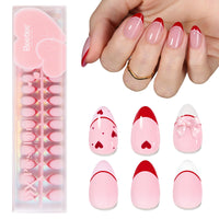 Beetles Valentine Nails Press Romantic Dream - 192 Pcs 16 Sizes 3 Colors Short Almond French Tip Press On Nails