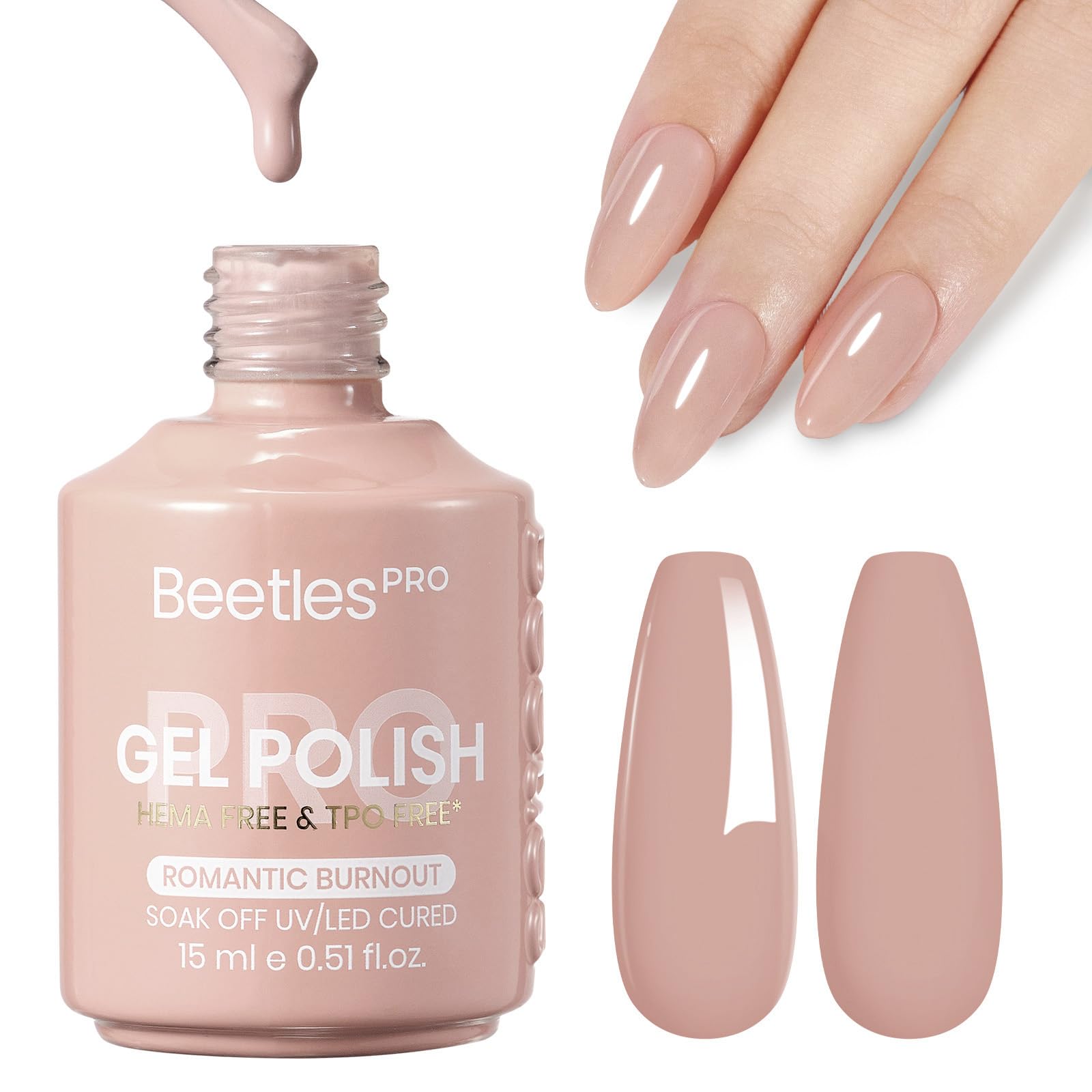 Beetles Pro Jelly Gel Nail Polish - Spring Nails Romantic Burnout, HEMA Free & TPO Free, 15ml Nude Jelly Color Gel Polish Spring