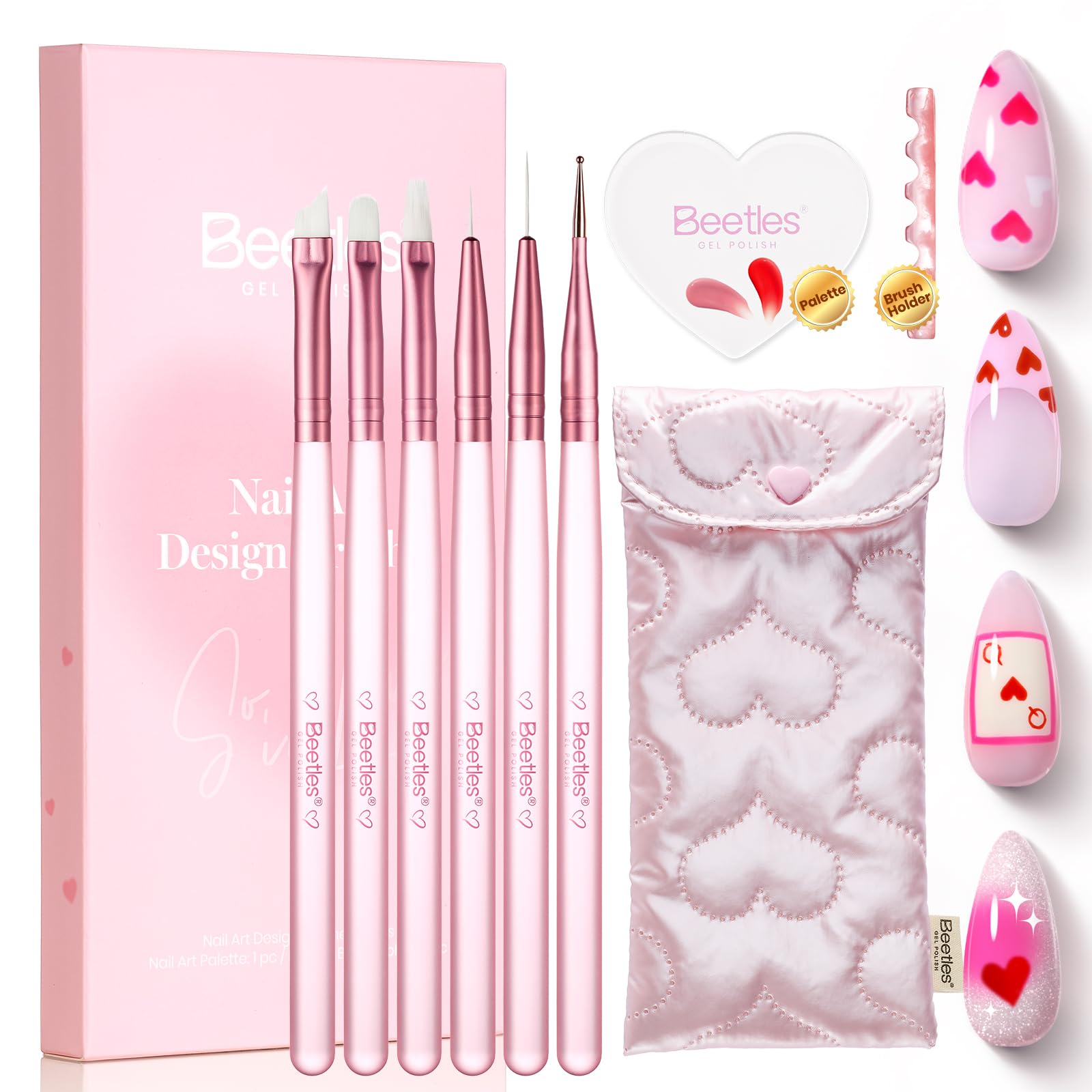 Beetles Valentines Nail Art Brushes 6pcs – Cherish Nail Art Tools Liner Brushes