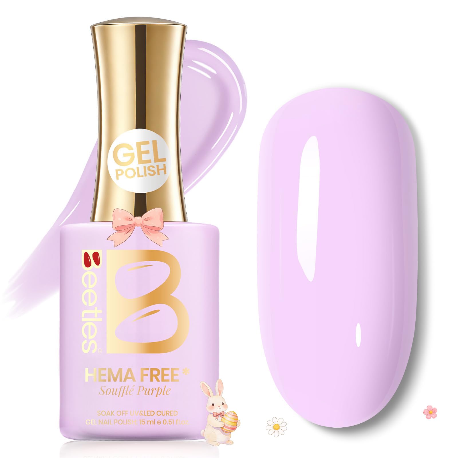 Beetles Purple Gel Nail Polish - Souffle Purple Gel Polish 15ML/0.51Fl Oz, Same Color Same Bottle, Soak Off UV LED Lamp Pastel Nail Art