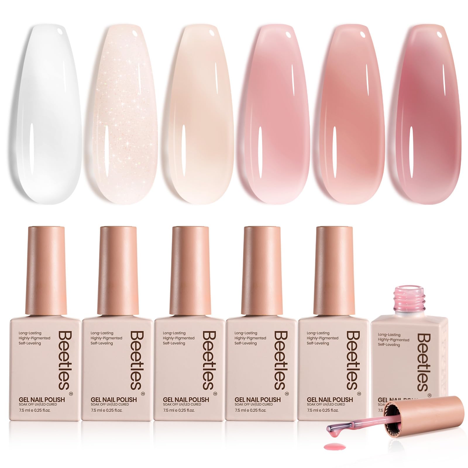 Beetles Jelly Gel Polish 6 Colors Neutral Sheer Nude Pink