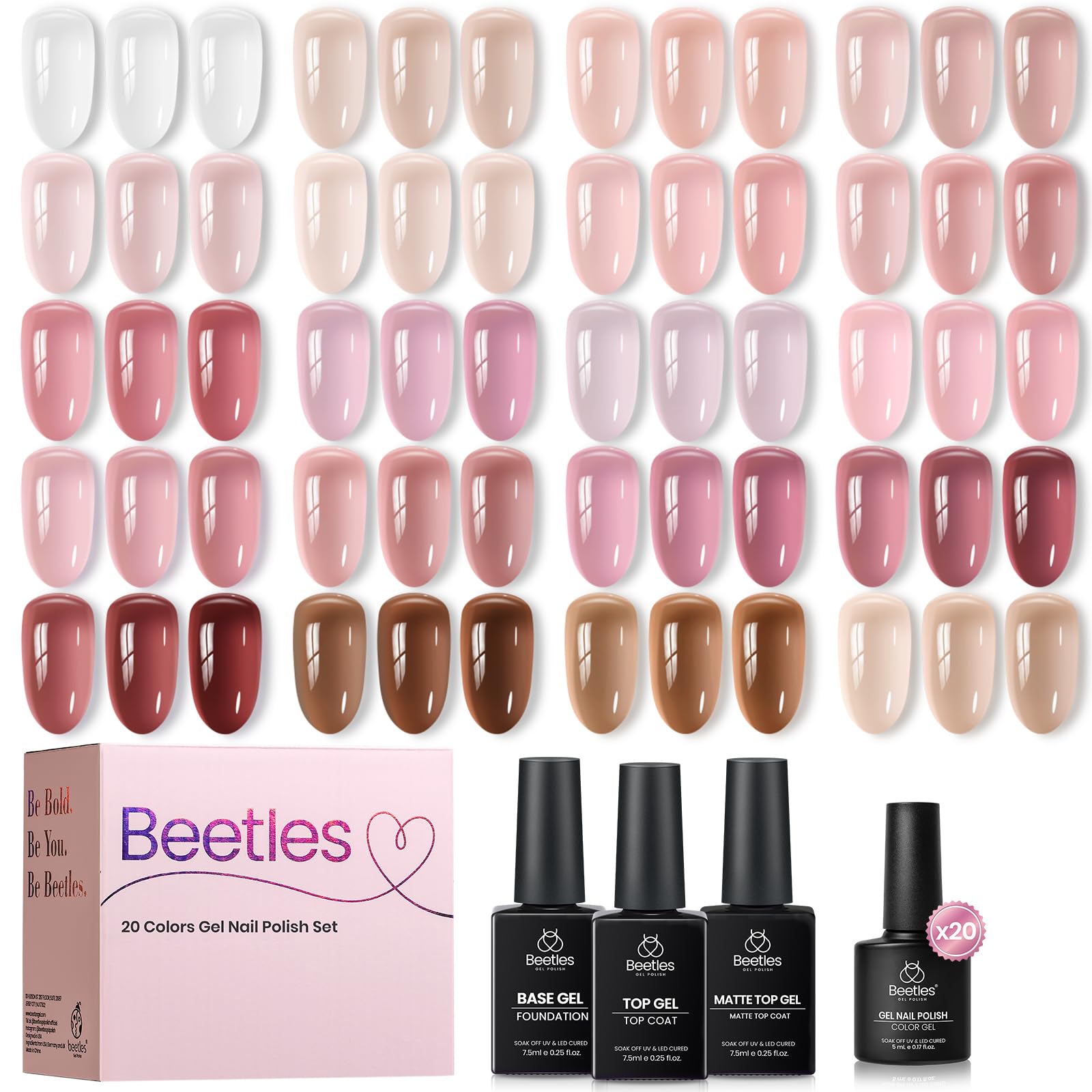 Translucent Tinted Crystal Finish 20 Colors Jelly Nude Nail Gel Nail Polish Set