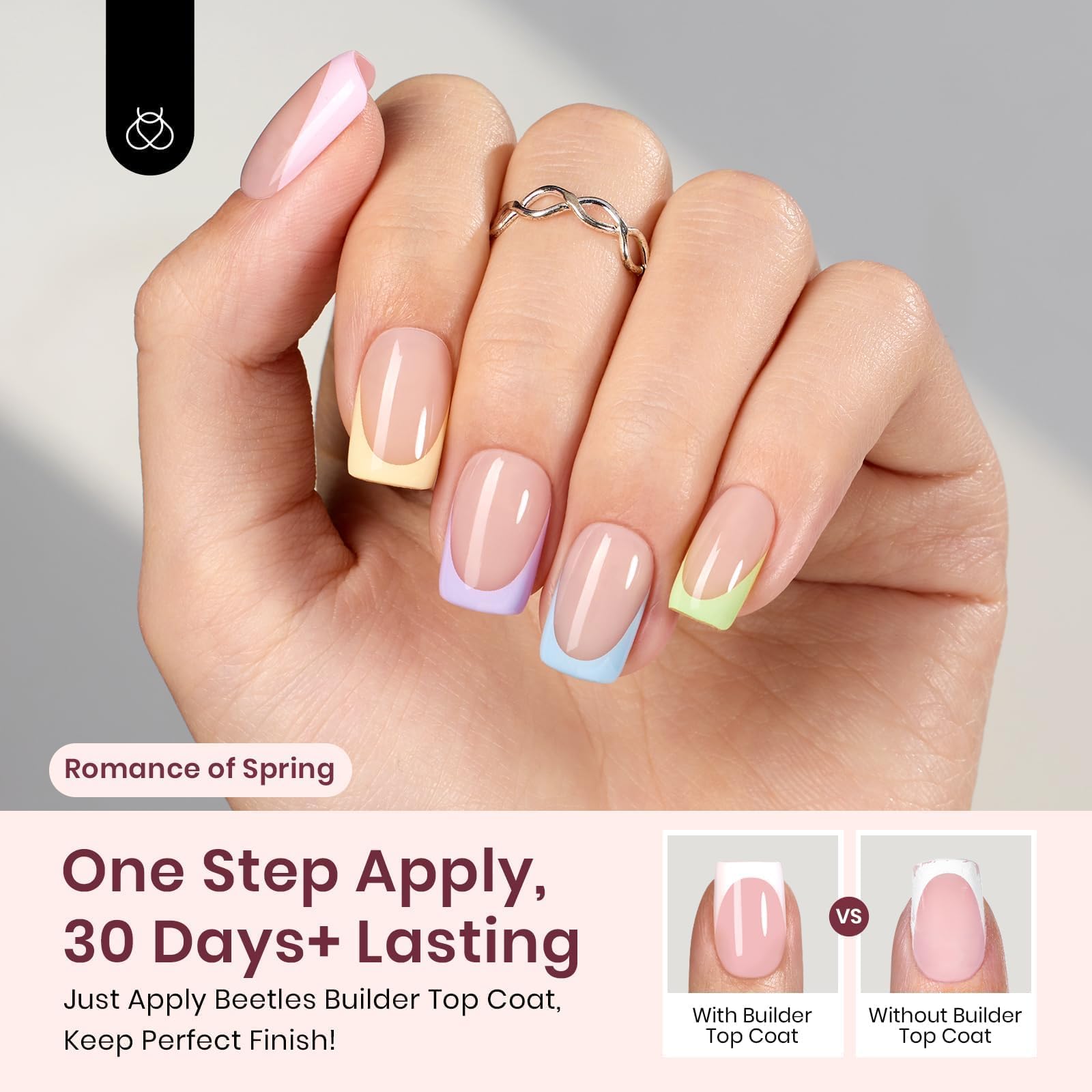 Gift Box Beetles Short Square X Press Plus-Lite Kit 7 Colors Pastel Spring French Tip