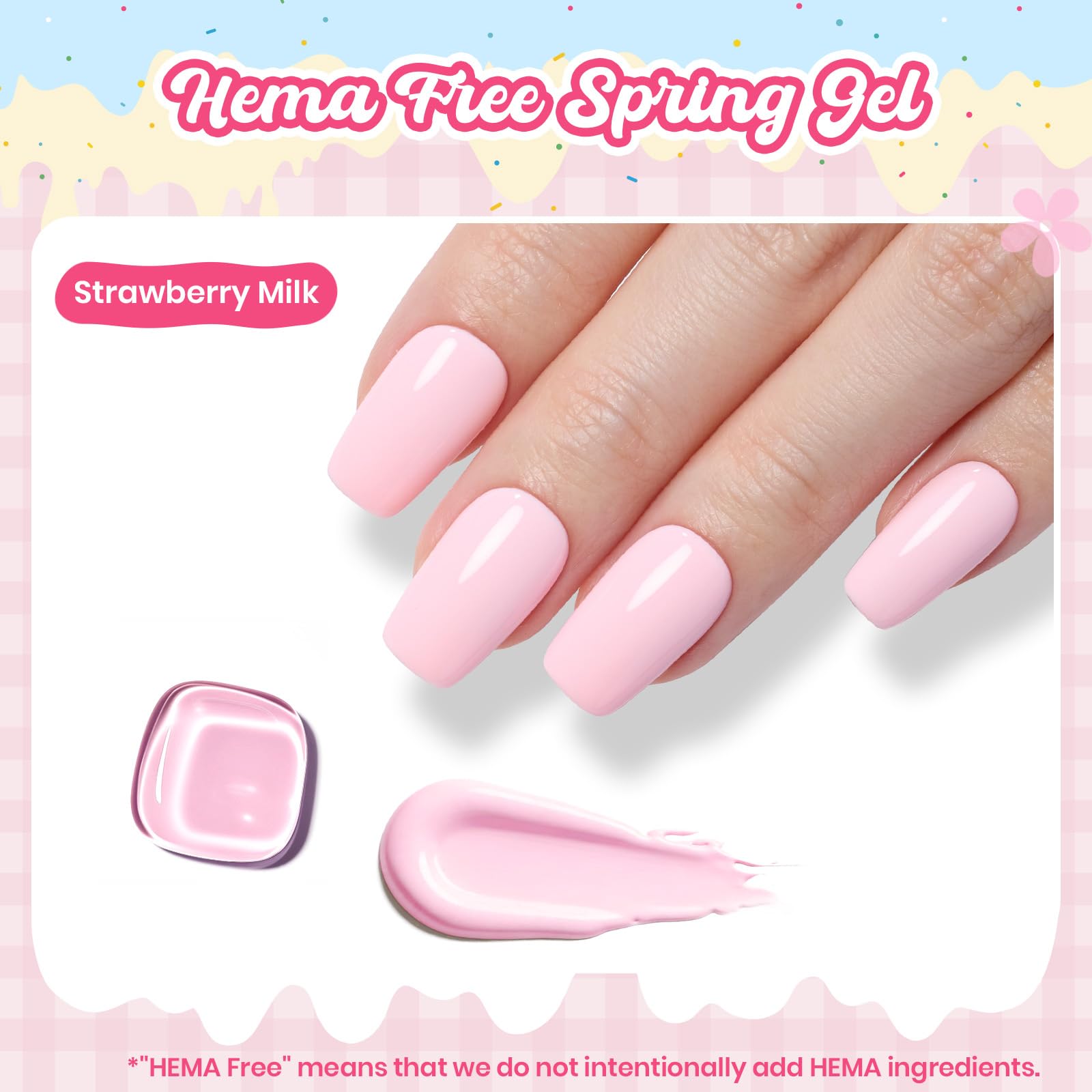 Beetles Pink Gel Polish - Spring Nails Strawberry Milk, Light Pink Gel Nail Polish for Pastel Nails