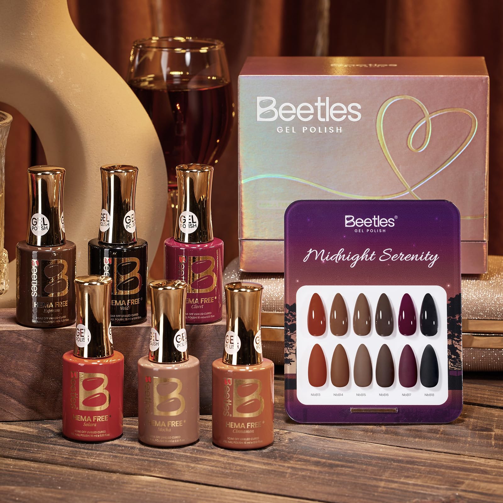 Beetles Winter Gel Polish Set Midnight Serenity HEMA-Free - 6 Colors 15ml Mocha Brown Gel Polish Set