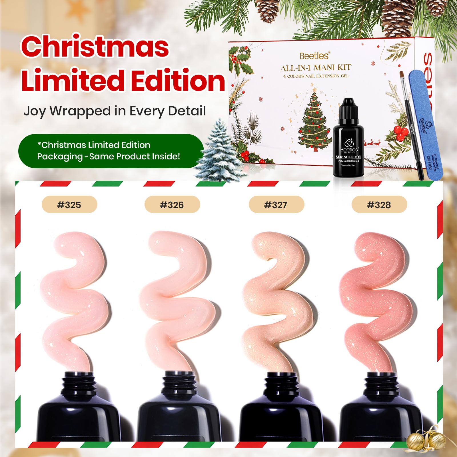 Beetles Christmas Limited Nail Extension Gel - 4 Colors Nail Gel Kit