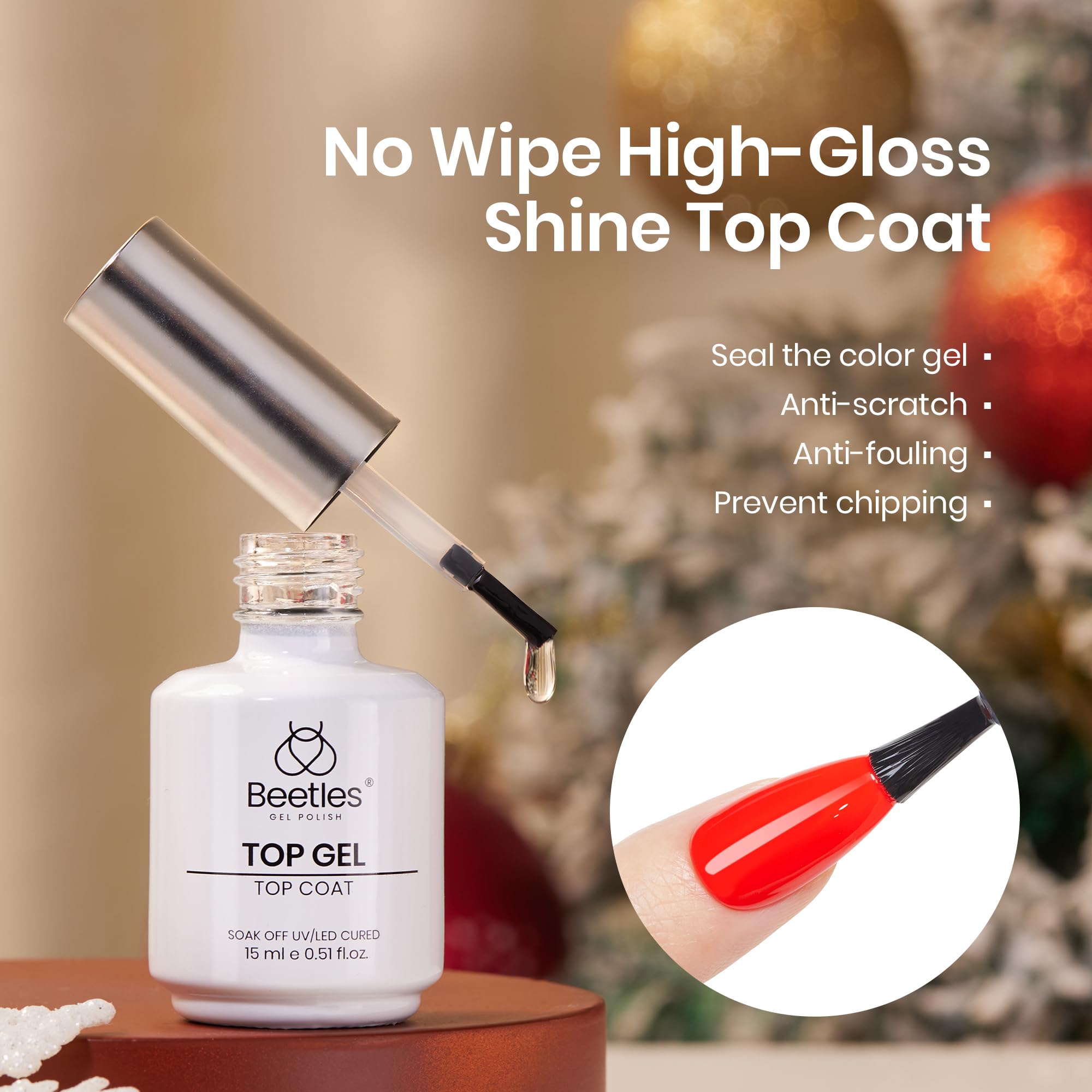 Beetles Christmas Limited Gel Top Set - 2Pcs 15ml Top Coat Gel Nail Polish