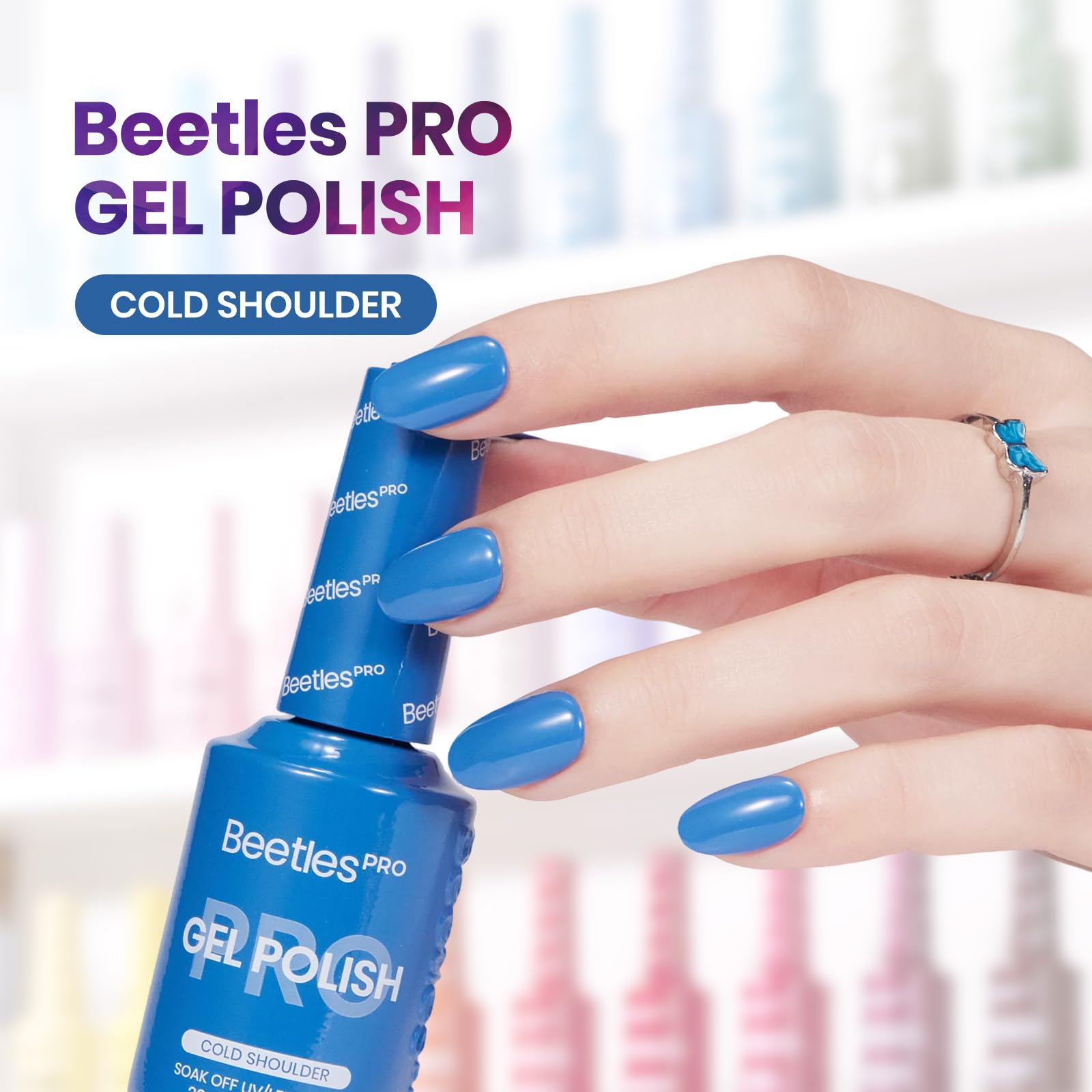 Beetles Pro Blue Gel Polish - Cold Shoulder, Navy Blue Color Gel Polish, UV Nail Lamp Cure Needed Nail Arts Salon-Quality Shine Long Lasting